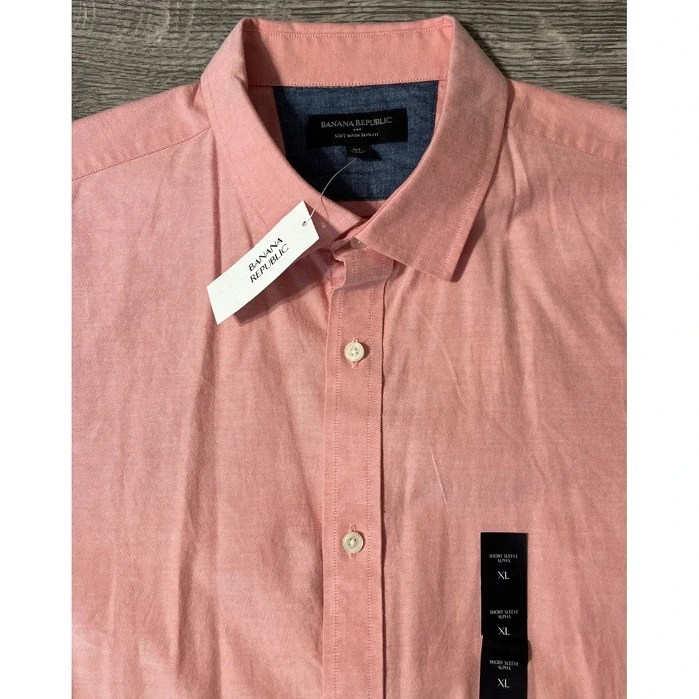 Banana Republic Short Sleeve Alpha Button Soft Wash Slim Fit Shirt Size XL, NWT